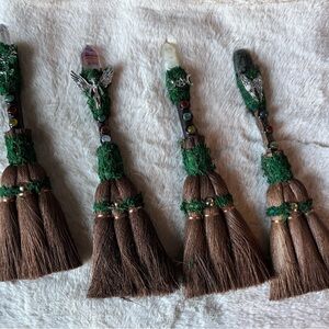Handcrafted Decorative Brooms with Crystals and Charms